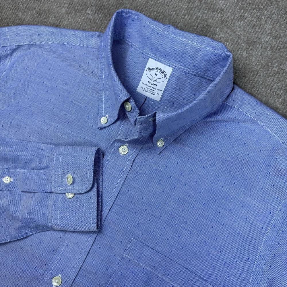 Brooks Brothers Regent Blue Dot Supima Cotton Non-Iron Button Shirt Mens M